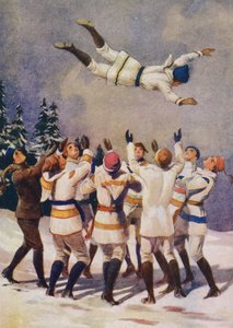 Rebotando, un deporte de invierno canadiense (litografia en color)