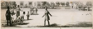 Juego de bolos durante la Regencia en un jardín de recreo no identificado de English School