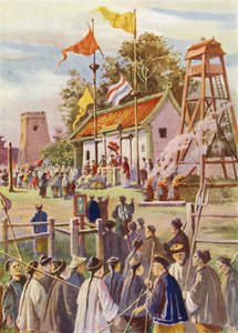 Boxeadores alistándose en un puesto militar, China de English School