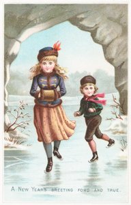Niño y niña patinando sobre hielo de English School