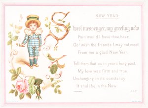 Niño con rosa, tarjeta de Año Nuevo de English School