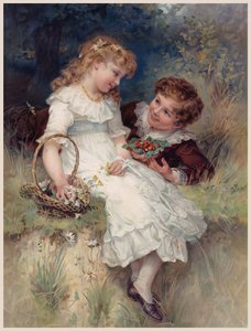 Niño ofreciendo fresas silvestres a su amiga de English School