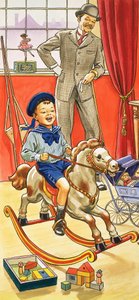 Niño montando un caballo de juguete de English School