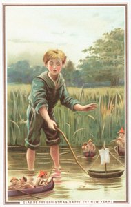 Niño navegando en barco y observando duendes de English School