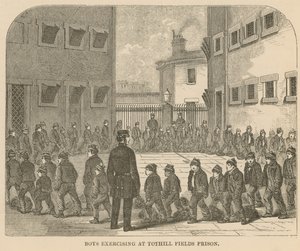 Niños ejercitándose en la Prisión de Tothill Fields