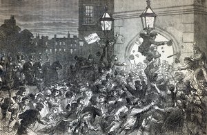 Motín del pan en la entrada de la Cámara de los Comunes en 1815 de English School