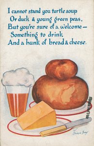 Pan, queso y cerveza (lito de color)