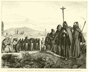 Hermanos de la Misericordia llevando el cuerpo de un hombre asesinado en la Campagna Romana de English School