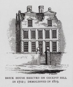 Casa de ladrillo erigida en Cockpit Hill en 1712; demolida en 1819 de English School