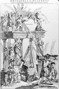 Britannia en Apuros Bajo una Estructura Tambaleante con una Carga Pesada, circa 1756 de English School