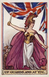 Britannia con soldados y bandera de la Unión (litografía en color)
