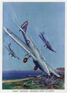 Bombarderos ligeros Fairey Battle británicos en picada hacia el suelo de English School