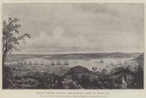 Flotas Británica, Francesa, Turca y Egipcia en la Bahía de Beicos (litografía)