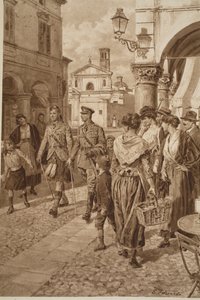 Highlanders británicos bienvenidos en una ciudad francesa, 1914-19 de English School