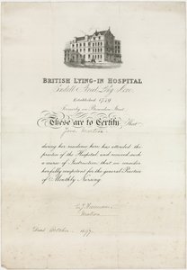 Hospital Británico de Maternidad. Certificado de enfermería