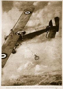 Aviador británico lanzando una corona en la tumba de un camarada en las líneas alemanas, 1914-19 de English School