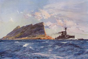 Acorazado británico frente a Gibraltar de English School