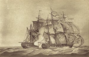 Fragata británica HMS Santa Margarita, comandada por el capitán Thomas Byam Martin, capturando la fragata francesa Tamise, junio de 1796 de English School