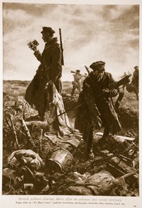 Soldados británicos limpiando escombros después de avanzar en territorio enemigo, 1914-19 de English School