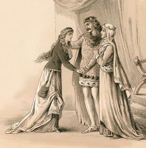La esposa e hija de Bruce siendo devueltas a él después de Bannockburn de English School
