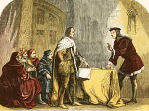 Buckingham suplicando a Ricardo, Duque de Gloucester, que acepte la corona de English School