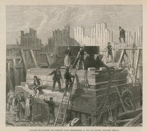 Construcción de la plataforma para el martillo de vapor de 25 toneladas de Nasmyth de English School