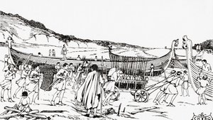 Construcción de los barcos para la invasión normanda de Inglaterra por Guillermo el Conquistador de English School