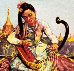 Niña birmana tocando el arpa