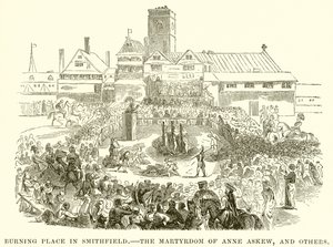 Palacio en llamas en Smithfield. El martirio de Anne Askew y otros de English School