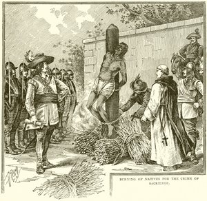 Quema de nativos por el crimen de sacrilegio de English School
