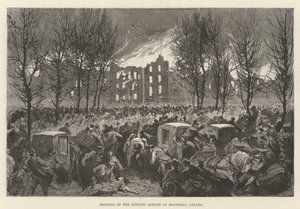 Incendio del Asilo de Lunáticos en Montreal, Canadá (grabado) de English School
