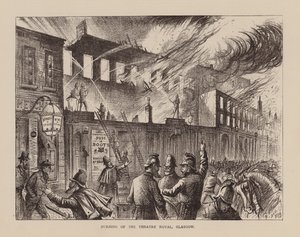 Incendio del Theatre Royal, Glasgow (grabado) de English School