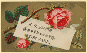 Tarjeta de visita para H G Balkam, boticario, Hyde Park