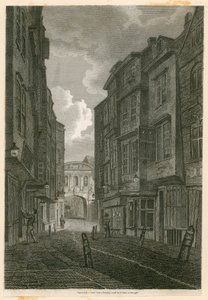 Butcher Row, vista desde Temple Bar, basado en un dibujo de Edward Dayes, 9 de junio de 1796 de English School