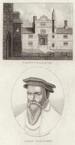 Caius College y un retrato de John Caius de English School