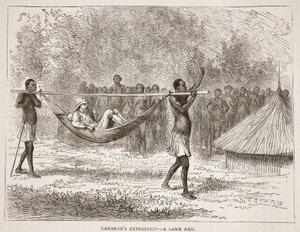 La expedición de Cameron - un día cojo, ilustración de The Pictorial Edition of the Life and Discoveries of David Livingstone por J. Ewing Richie, pub. por A. Fullarton & Co., 1876