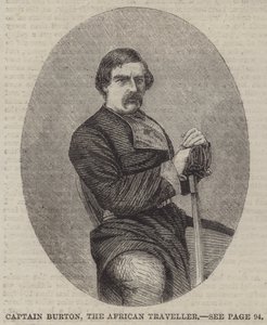 El Capitán Burton, el viajero africano (grabado) de English School