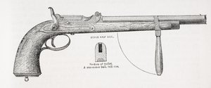 Pistola carabina del Capitán Burton y proyectil, de La vida del Capitán Sir Richard Burton, Volumen II por Isabel Burton (1831-96) publicado en 1893 de English School