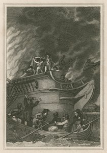El heroísmo del Capitán George Farmer en la Acción del 6 de octubre de 1779 (grabado)