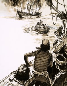El Capitán Juan Sebastián del Cano quema uno de sus barcos de English School