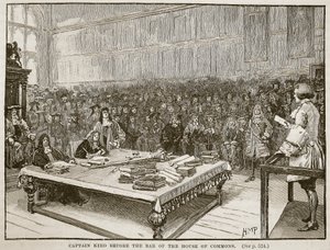 El Capitán Kidd ante el tribunal de la Cámara de los Comunes, ilustración de Cassells Illustrated History of England