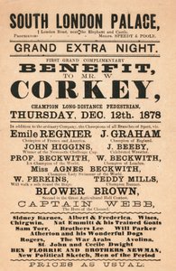 Capitán Webb, el héroe del Canal, Corkey el peatón, los Beckwith (nadadores) y otros en el South London Palace, 1878 de English School