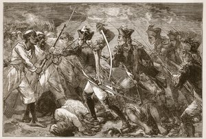 El Capitán Yorke liderando la esperanza perdida en Masulipatam, ilustración de Cassells Illustrated History of India de James Grant, pub. 1879 de English School