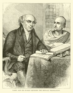 Carey y su pandit revisando la traducción bengalí de English School