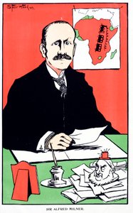 Caricatura de Sir Alfred Milner, Gobernador colonial británico de la Colonia del Cabo durante el estallido de la Segunda Guerra Bóer de English School