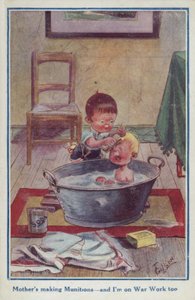 Tarjeta postal de propaganda de dibujos animados de dos niños pequeños de English School