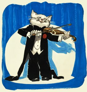 Gato en esmoquin tocando un violín de English School