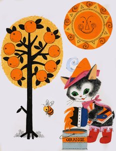 Gato pintando el mundo de naranja