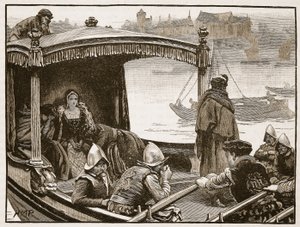 Catherine Howard siendo llevada a la Torre, ilustración de Cassells Illustrated History of England de English School