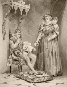Catalina de Médicis con su hijo Carlos IX (litografía) de English School